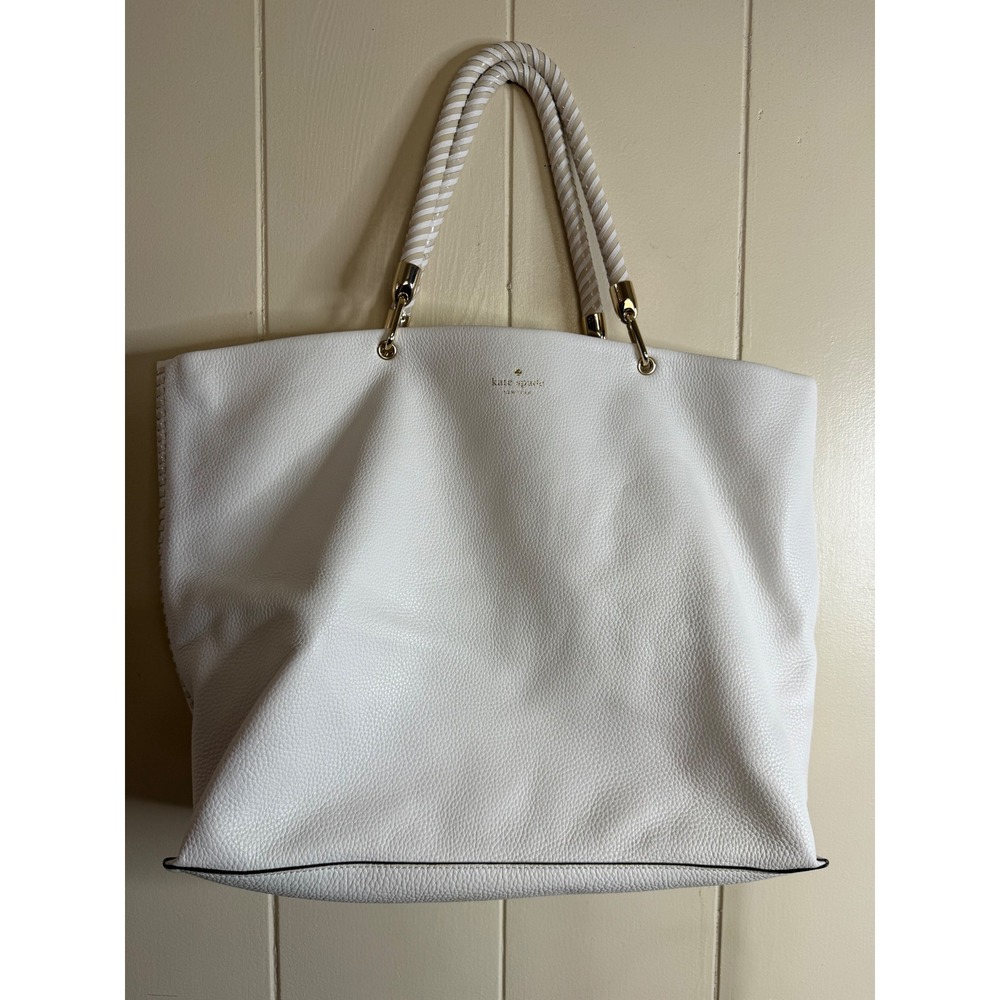 Kate Spade Tote Bag‎ Women's White Leather Rope Handle Large Designer